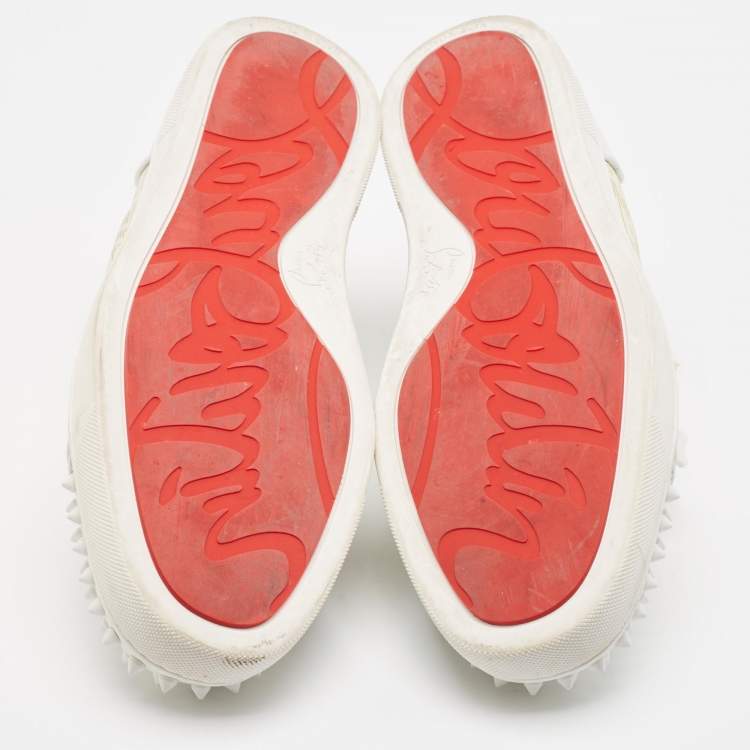 Pre Owned Christian Louboutin White Leather Louis Junior Spikes Lace Up Sneakers Size 44
