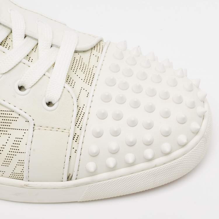 Pre Owned Christian Louboutin White Leather Louis Junior Spikes Lace Up Sneakers Size 44