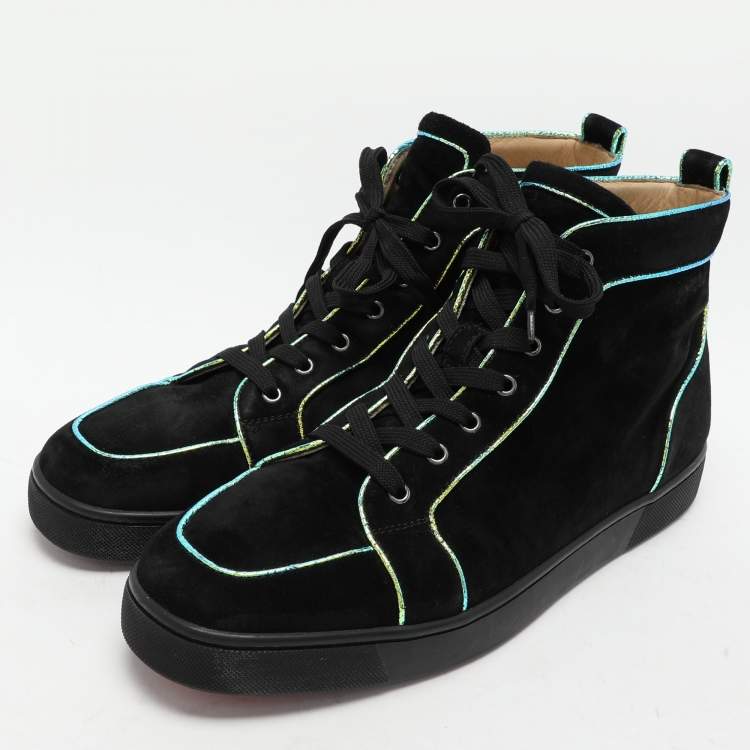 Pre Owned Christian Louboutin Black Suede Rantulow Orlato High Top Sneakers Size 46