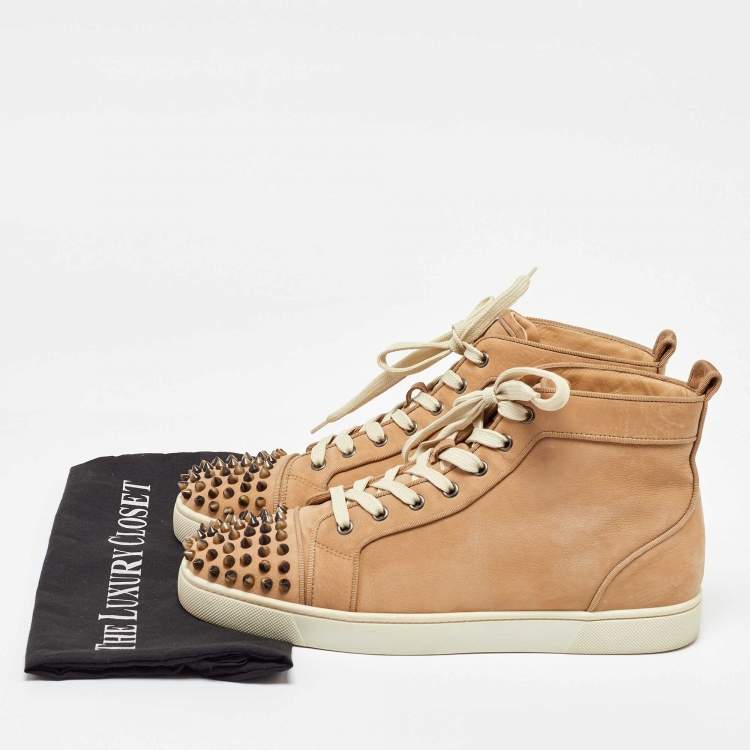 Pre Owned Christian Louboutin Beige Nubuck Leather High Top Sneakers 43