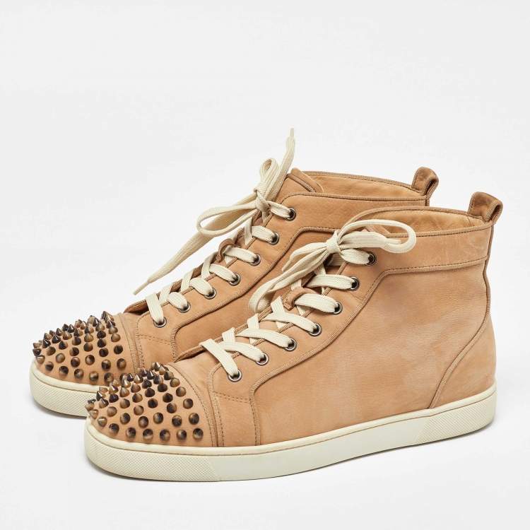 Pre Owned Christian Louboutin Beige Nubuck Leather High Top Sneakers 43