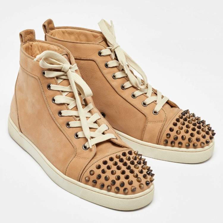 Pre Owned Christian Louboutin Beige Nubuck Leather High Top Sneakers 43