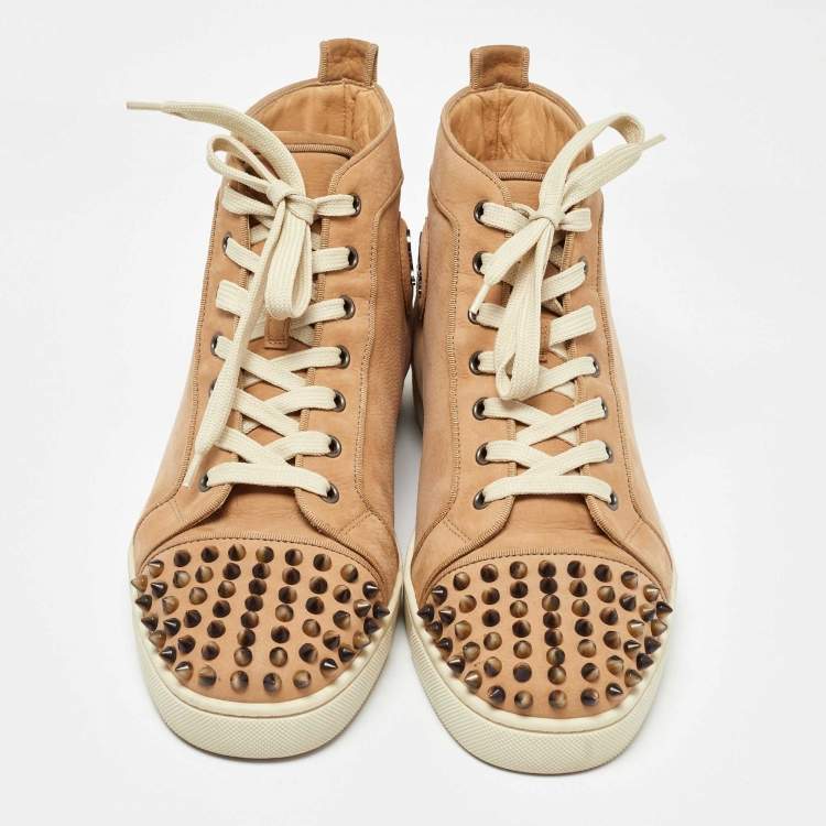 Pre Owned Christian Louboutin Beige Nubuck Leather High Top Sneakers 43