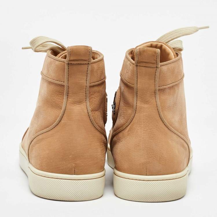 Pre Owned Christian Louboutin Beige Nubuck Leather High Top Sneakers 43
