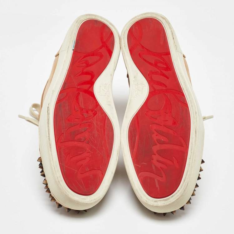 Pre Owned Christian Louboutin Beige Nubuck Leather High Top Sneakers 43