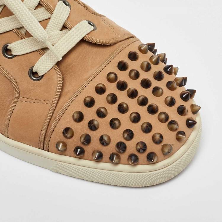 Pre Owned Christian Louboutin Beige Nubuck Leather High Top Sneakers 43