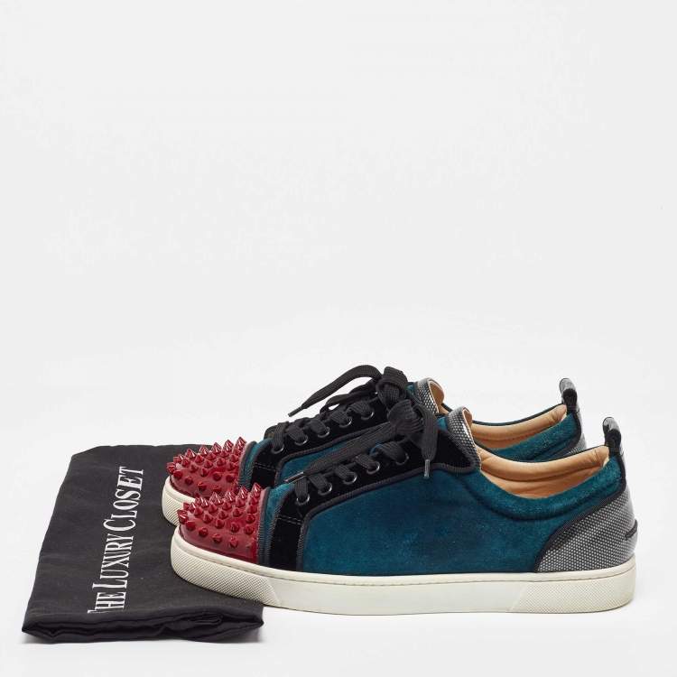 Pre Owned Christian Louboutin Multicolor Patent Leather and Velvet Louis Junior Spikes Low Top Sneakers Size 43