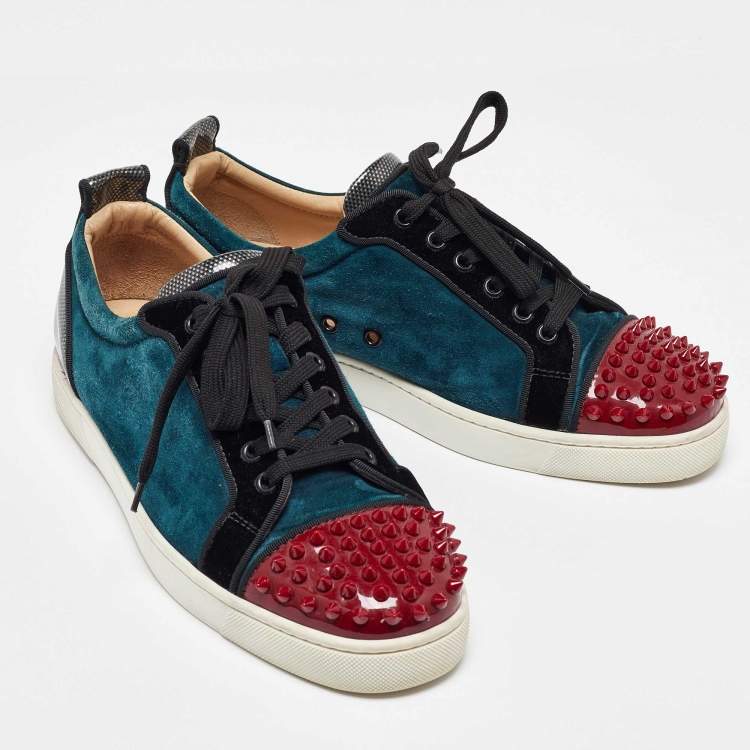 Pre Owned Christian Louboutin Multicolor Patent Leather and Velvet Louis Junior Spikes Low Top Sneakers Size 43