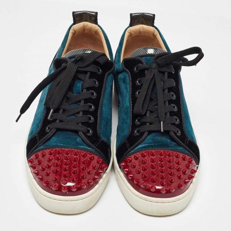 Pre Owned Christian Louboutin Multicolor Patent Leather and Velvet Louis Junior Spikes Low Top Sneakers Size 43