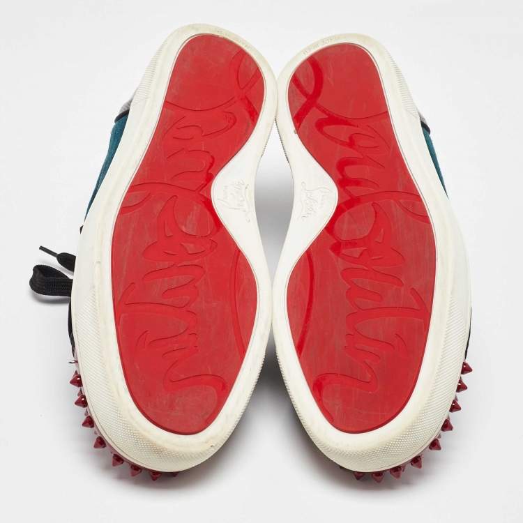 Pre Owned Christian Louboutin Multicolor Patent Leather and Velvet Louis Junior Spikes Low Top Sneakers Size 43