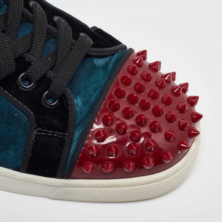 Pre Owned Christian Louboutin Multicolor Patent Leather and Velvet Louis Junior Spikes Low Top Sneakers Size 43