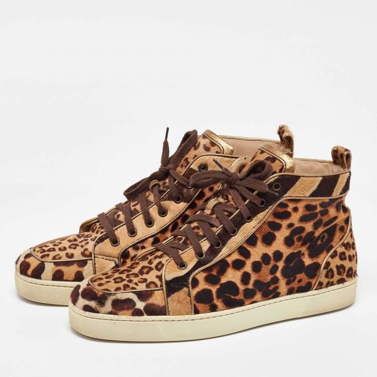 Pre Owned Christian Louboutin Brown Calf Hair Rantus Orlato High Top Sneakers Size 43