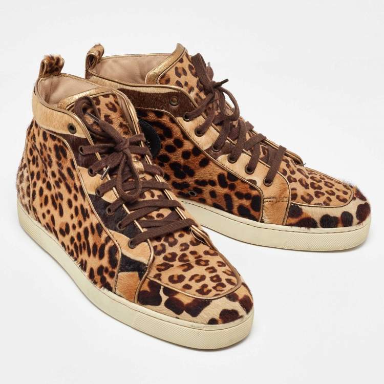 Pre Owned Christian Louboutin Brown Calf Hair Rantus Orlato High Top Sneakers Size 43