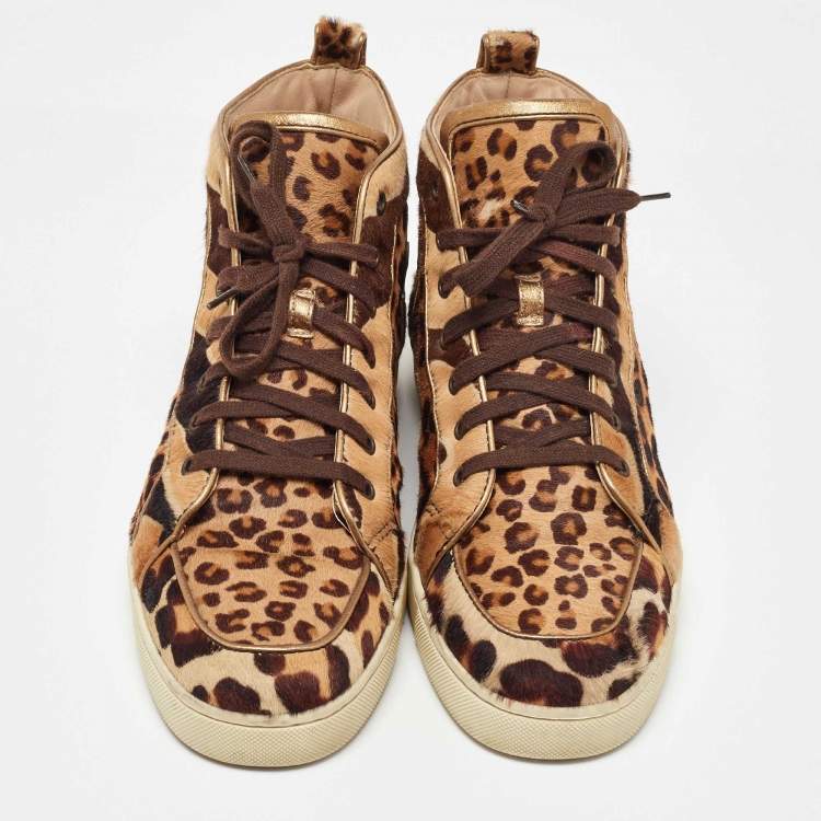 Pre Owned Christian Louboutin Brown Calf Hair Rantus Orlato High Top Sneakers Size 43