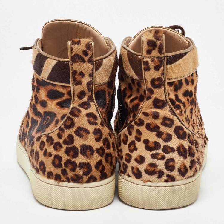 Pre Owned Christian Louboutin Brown Calf Hair Rantus Orlato High Top Sneakers Size 43