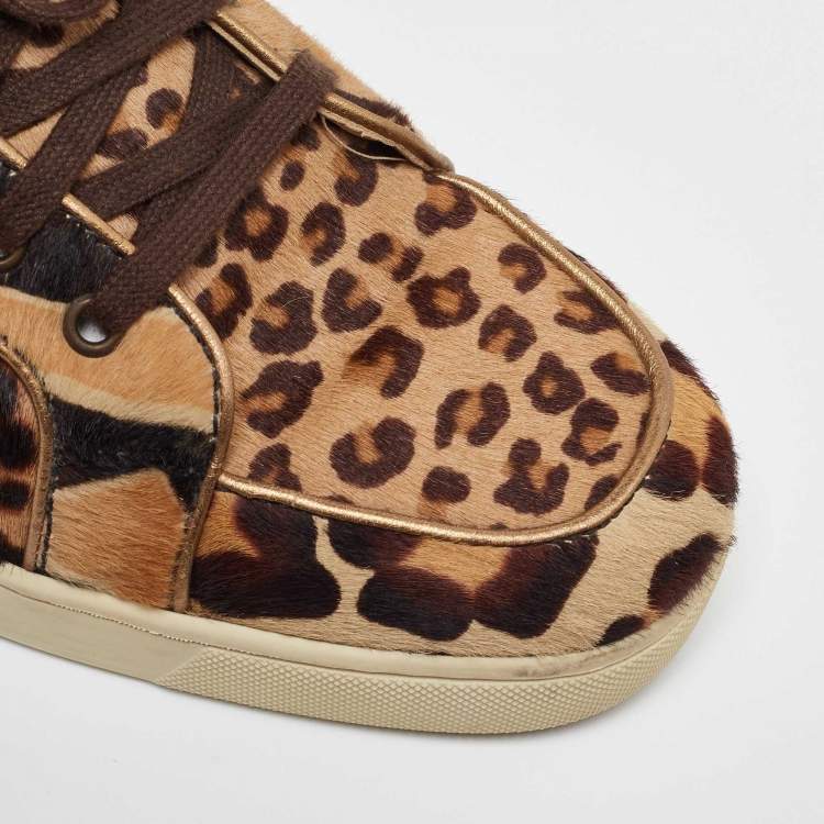 Pre Owned Christian Louboutin Brown Calf Hair Rantus Orlato High Top Sneakers Size 43