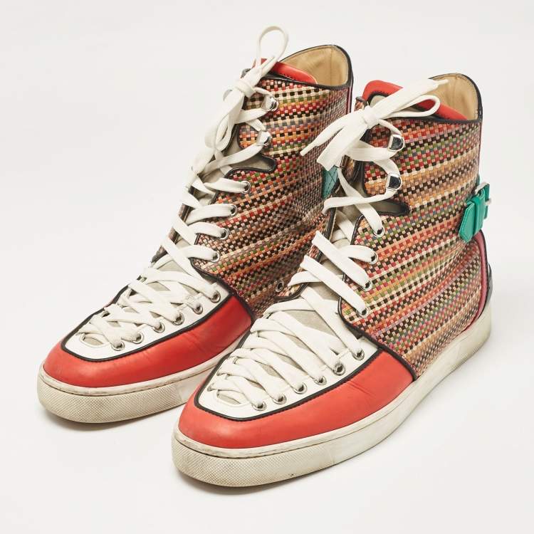 Pre Owned Christian Louboutin Multicolor Leather High Top Sneakers Size 44.5