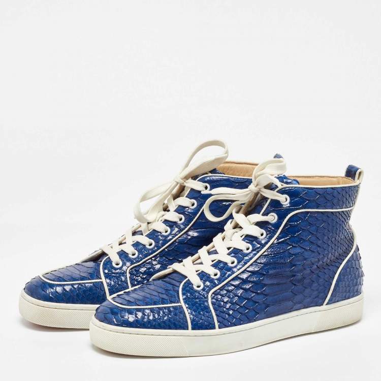 Pre Owned Christian Louboutin Blue Python Rantus Orlato High Top Sneakers Size 42.5