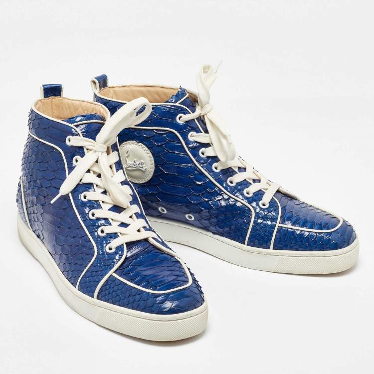 Pre Owned Christian Louboutin Blue Python Rantus Orlato High Top Sneakers Size 42.5