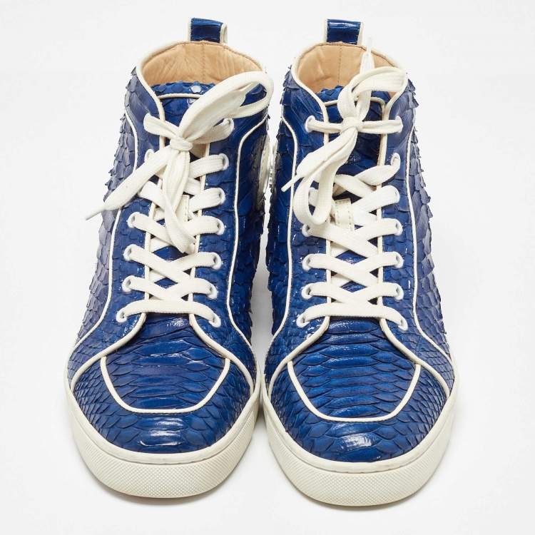 Pre Owned Christian Louboutin Blue Python Rantus Orlato High Top Sneakers Size 42.5