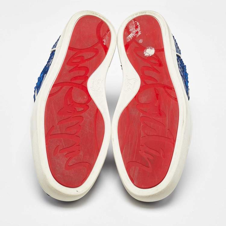 Pre Owned Christian Louboutin Blue Python Rantus Orlato High Top Sneakers Size 42.5