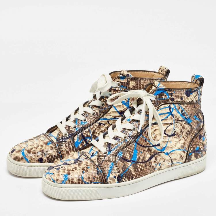 Pre Owned Christian Louboutin Multicolor Python Leather Graffiti Louis High Top Sneakers Size 43