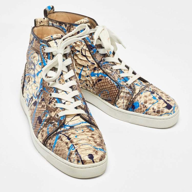 Pre Owned Christian Louboutin Multicolor Python Leather Graffiti Louis High Top Sneakers Size 43