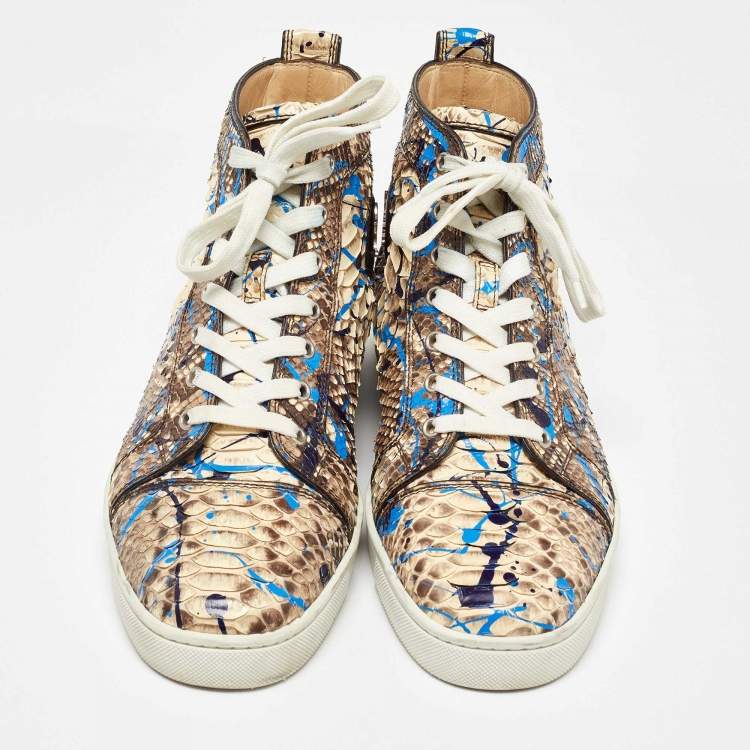 Pre Owned Christian Louboutin Multicolor Python Leather Graffiti Louis High Top Sneakers Size 43