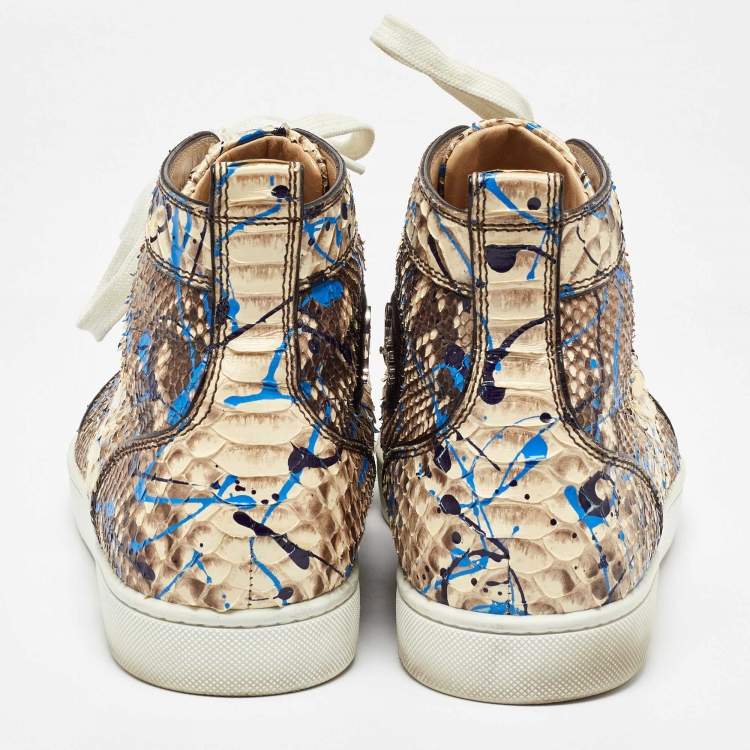 Pre Owned Christian Louboutin Multicolor Python Leather Graffiti Louis High Top Sneakers Size 43
