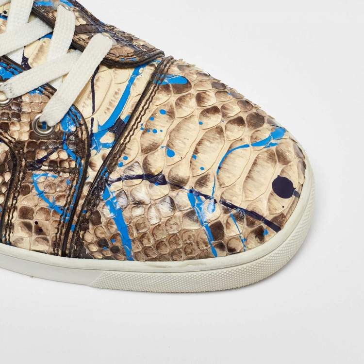 Pre Owned Christian Louboutin Multicolor Python Leather Graffiti Louis High Top Sneakers Size 43
