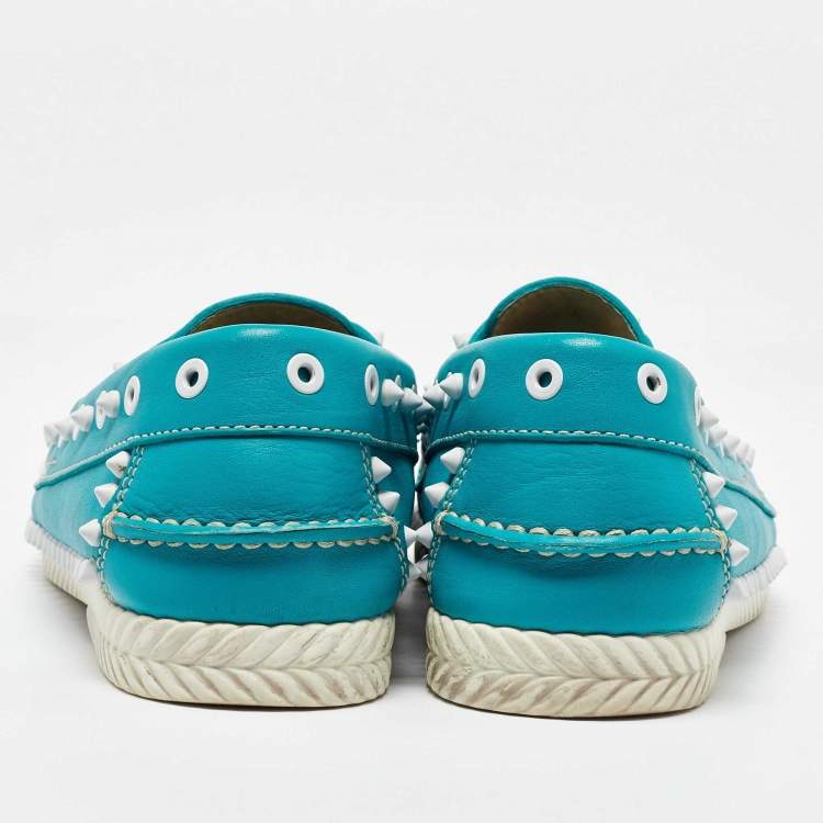 Pre Owned Christian Louboutin Blue Leather Spiked Yacht Loafers Size 43