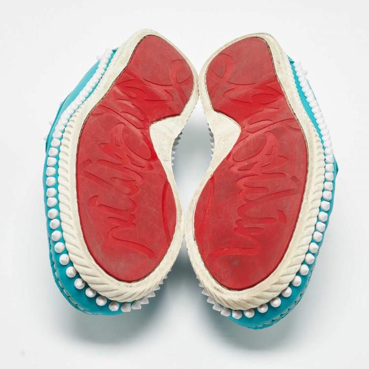 Pre Owned Christian Louboutin Blue Leather Spiked Yacht Loafers Size 43