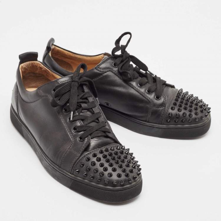 Pre Owned Christian Louboutin Black Leather Louis Spikes Lace Up Sneakers Size 42