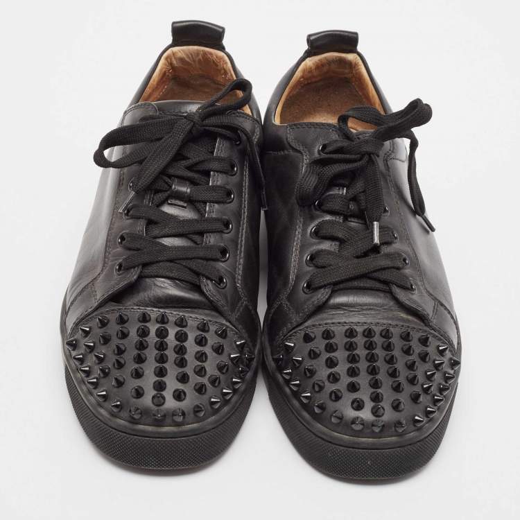 Pre Owned Christian Louboutin Black Leather Louis Spikes Lace Up Sneakers Size 42