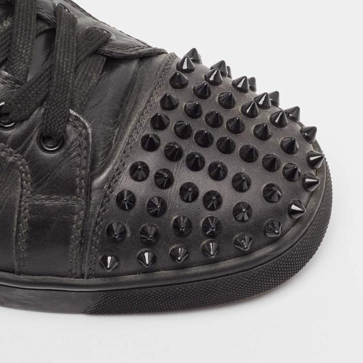 Pre Owned Christian Louboutin Black Leather Louis Spikes Lace Up Sneakers Size 42