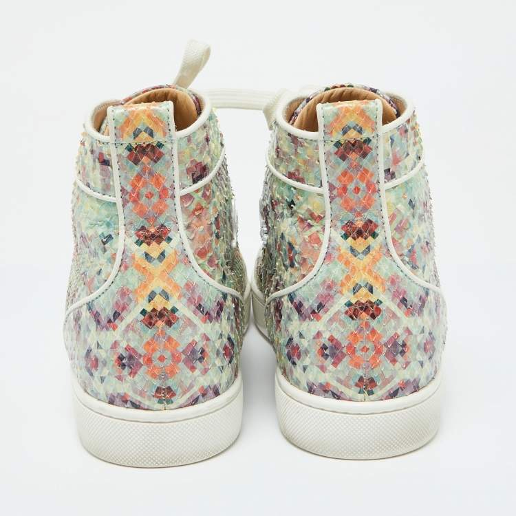 مملوكة مسبقًا Christian Louboutin Multicolor Snakeskin Leather Louis High Top Sneakers Size 43