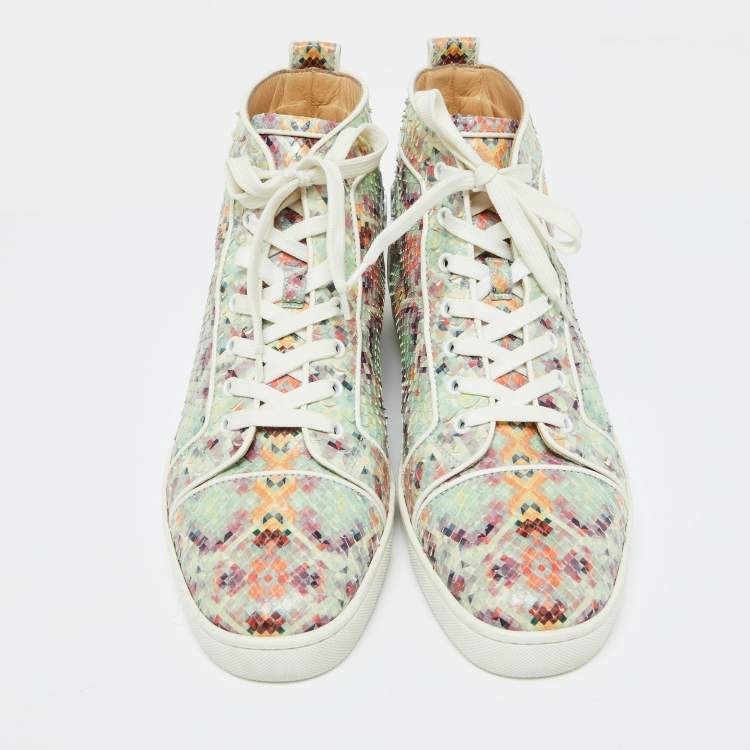 مملوكة مسبقًا Christian Louboutin Multicolor Snakeskin Leather Louis High Top Sneakers Size 43