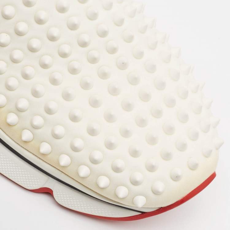 Pre Owned Christian Louboutin White Neoprene Spike Sock Sneakers Size 43