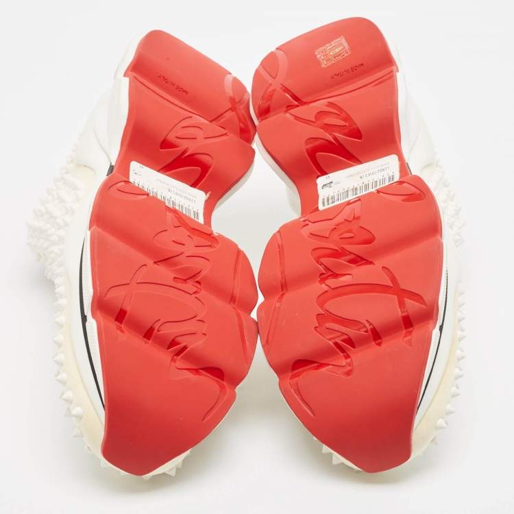 Pre Owned Christian Louboutin White Neoprene Spike Sock Sneakers Size 43