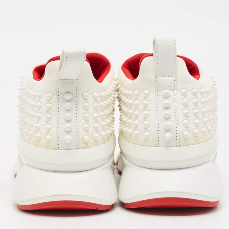 Pre Owned Christian Louboutin White Neoprene Spike Sock Sneakers Size 43
