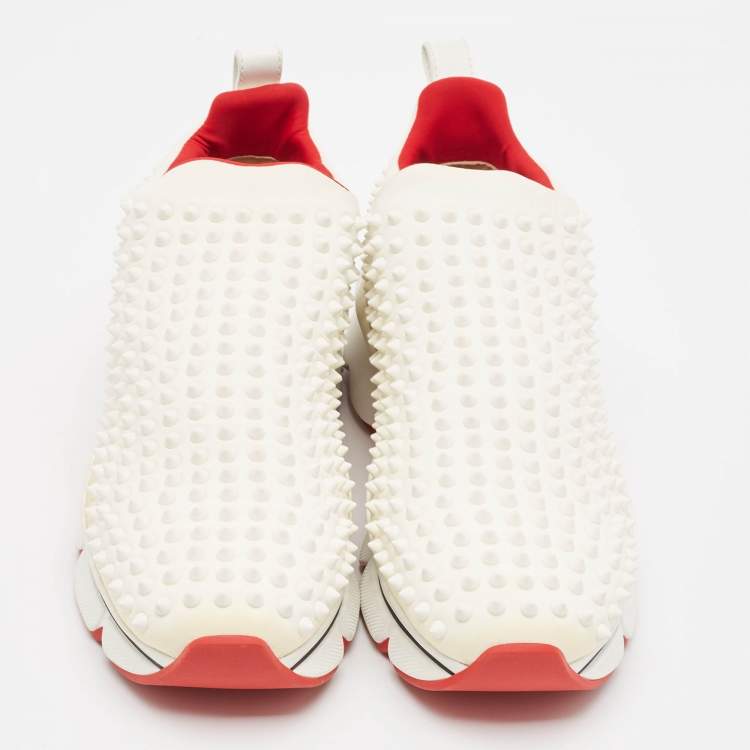 Pre Owned Christian Louboutin White Neoprene Spike Sock Sneakers Size 43