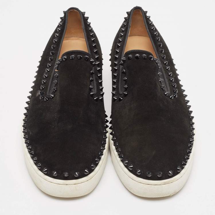 Pre Owned Christian Louboutin Black Suede Pik Boat Slip On Sneakers Size 44
