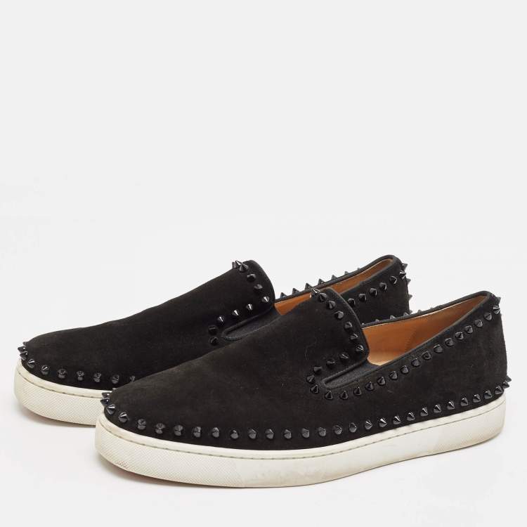 Pre Owned Christian Louboutin Black Suede Pik Boat Slip On Sneakers Size 44