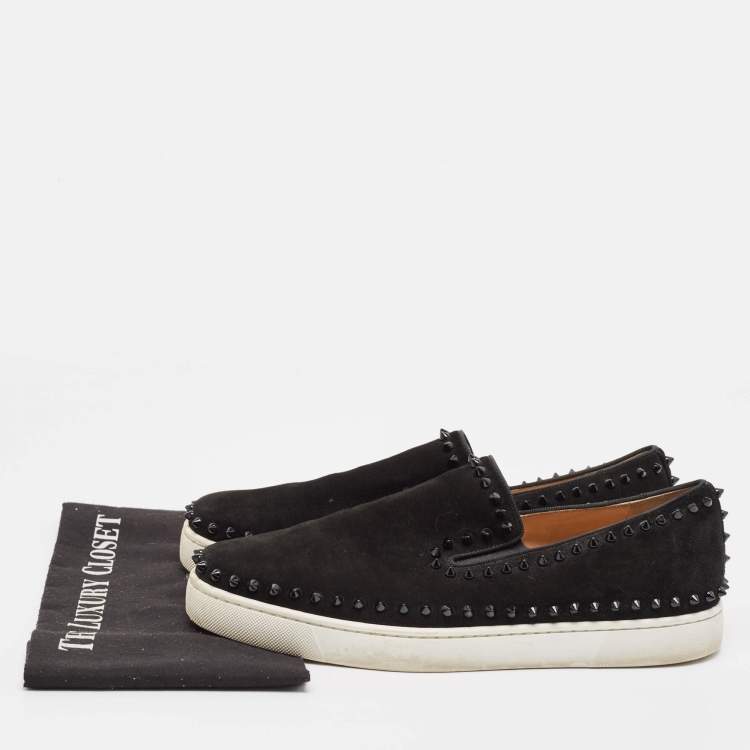 Pre Owned Christian Louboutin Black Suede Pik Boat Slip On Sneakers Size 44