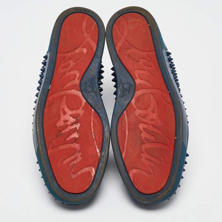 Pre Owned Christian Louboutin Blue Leather Louis Spikes High Top Sneakers Size 41