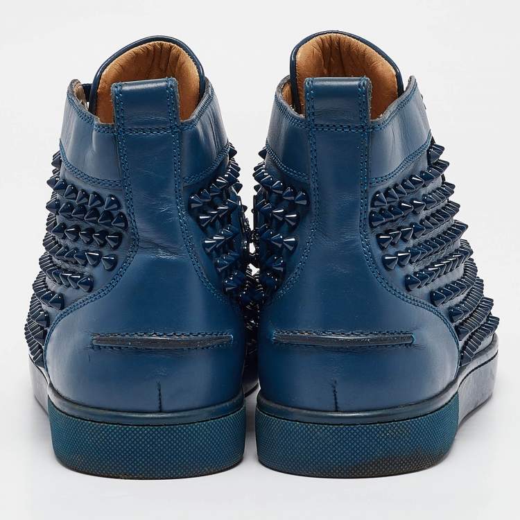 Pre Owned Christian Louboutin Blue Leather Louis Spikes High Top Sneakers Size 41