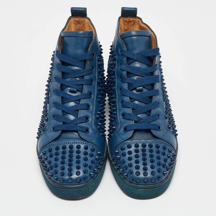 Pre Owned Christian Louboutin Blue Leather Louis Spikes High Top Sneakers Size 41