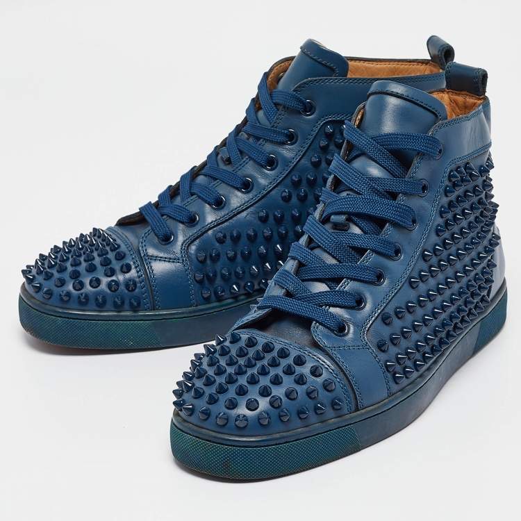 Pre Owned Christian Louboutin Blue Leather Louis Spikes High Top Sneakers Size 41