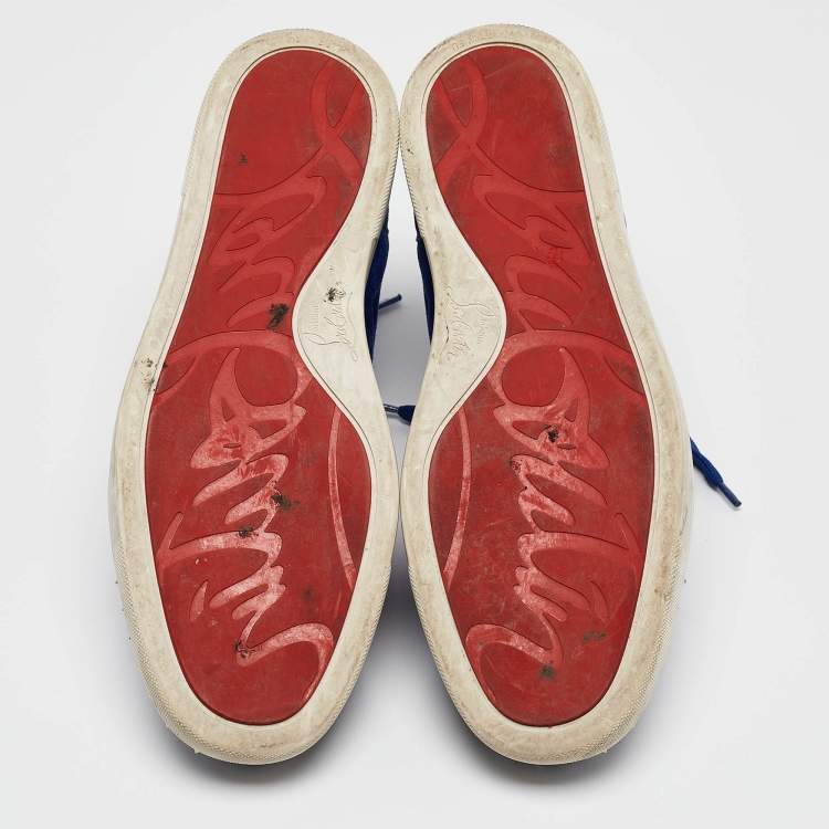 Pre Owned Christian Louboutin Blue Suede Lou Spikes Sneakers Size 41