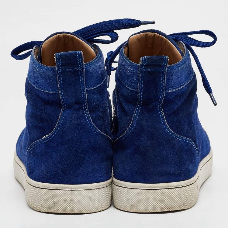 Pre Owned Christian Louboutin Blue Suede Lou Spikes Sneakers Size 41